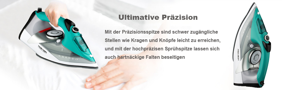Праска з парою, праска з керамічною підошвою, самоочищення, резервуар 340 мл, 3000 Вт, автоматичне вимкнення, зелена