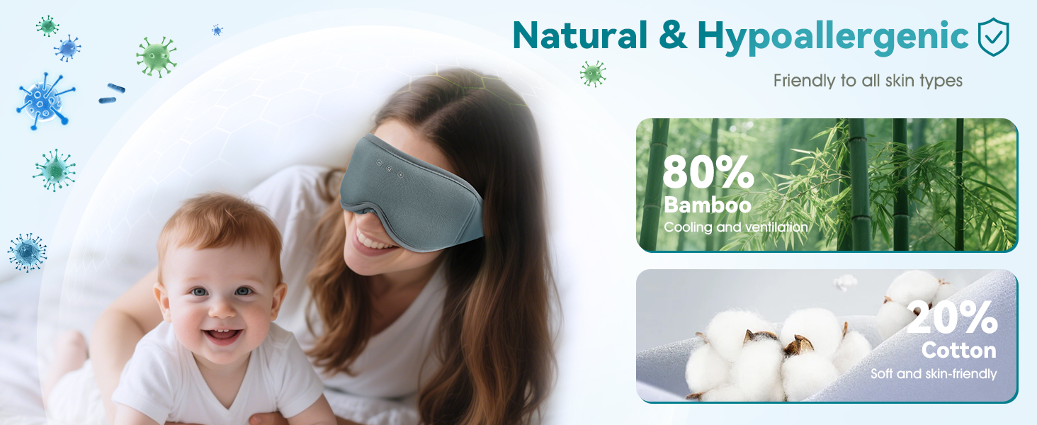 Маска для сну Musicozy з навушниками | 3D маска для сну з Bluetooth 5.4, м'яка бамбукова тканина, для відпочинку та подорожей (сіра)