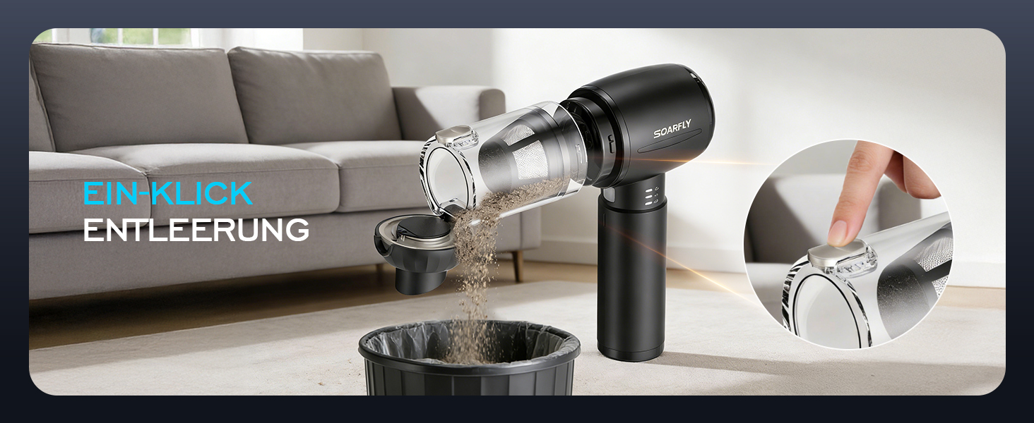 Акумуляторний ручний пилосос SoarFly 4 в 1, 25000Па, бездротовий міні-пилосос для авто, дому та ПК з безщітковим двигуном, LED-підсвіткою та набором щіток, чорний