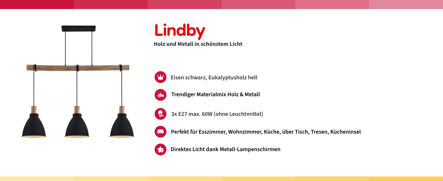 Підвісний світильник Lindby Обідній стіл Металеве дерево, підвісний світильник Їдальня 3 шт. E27 макс. 60 Вт, без лампочки, підвісна лампа вітальня, Лампа для їдальні, Кухонна лампа чорна, Дерев'яне світло