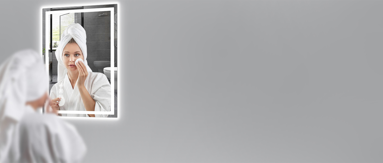 Дзеркало для ванної кімнати Habison з підсвічуванням LED, 50x70 см, сенсорне керування, димування, 3 колірні температури, функція пам'яті, проти запотівання, Bluetooth, матова центральна частина