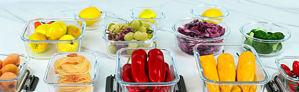 Набір скляних контейнерів для зберігання продуктів Komuee (24 шт.) з кришками, BPA-free, для мікрохвильовки та посудомийної машини, сірий