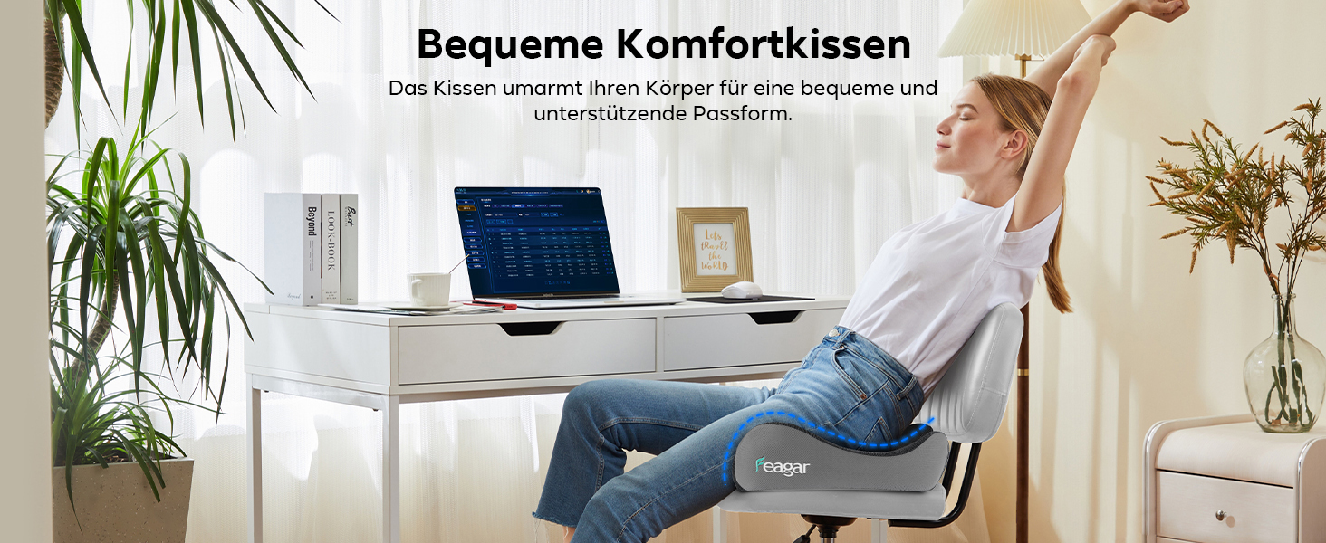 Ортопедична подушка для сидіння Feagar з memory foam - ергономічна подушка для офісного крісла, авто та дому - для полегшення болю в куприку при тривалому сидінні, неслизька (до 100 кг) (Сірий)