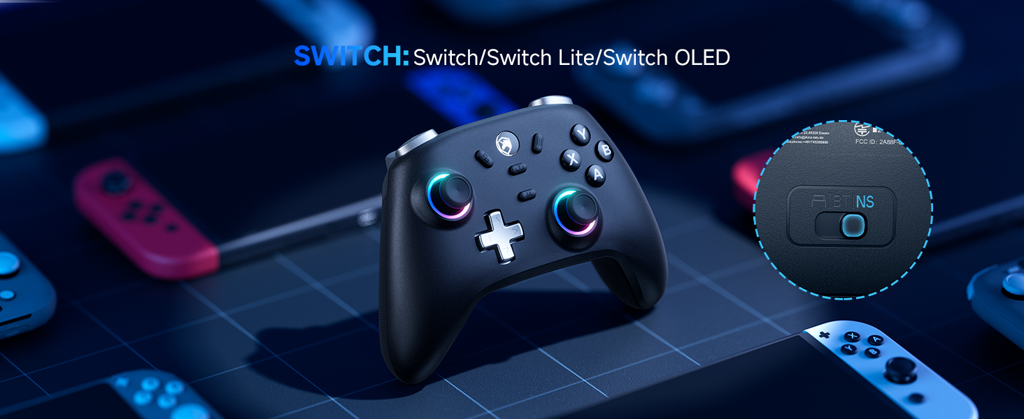 Ігровий бездротовий контролер ECHTPower для PC, Switch, Steam Deck, Android, iOS — RGB підсвітка, Hall-джойстики, Turbo, вібрація, акумулятор 800mAh (Чорний)