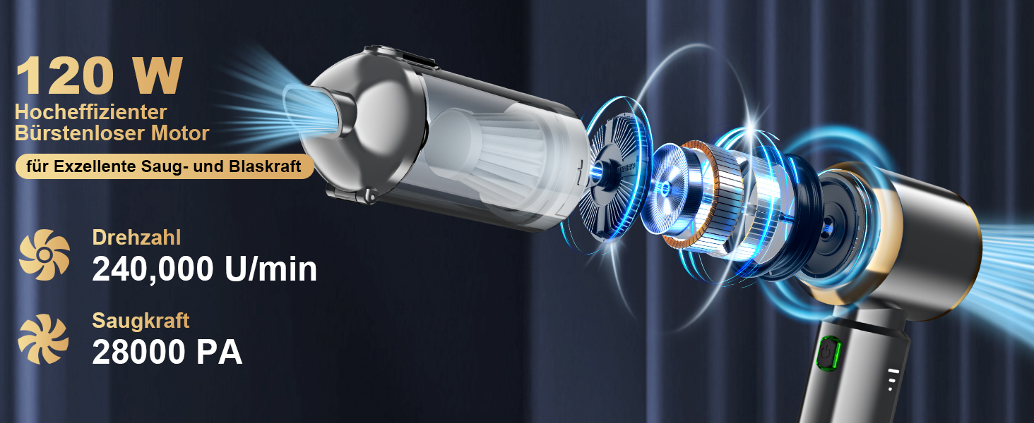 Акумуляторний ручний пилосос 4-в-1 для авто та дому, безщітковий двигун 28000Па, 3 режими потужності, міні-пилосос для офісу та кухні