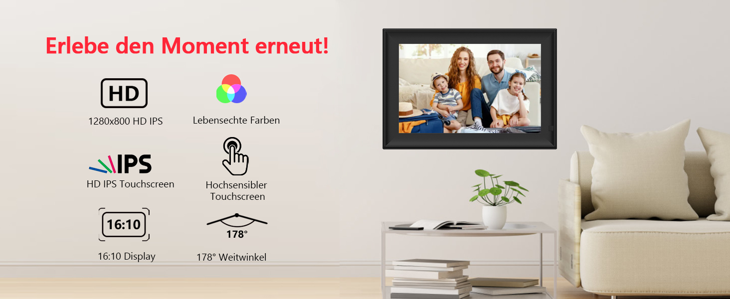 FRAMEO Цифровий фоторámеn 15.6 дюймів WiFi, IPS, FHD 1920x1080, 32GB, сенсорний екран, автоповорот, для стін, фото/відео через додаток FRAMEO