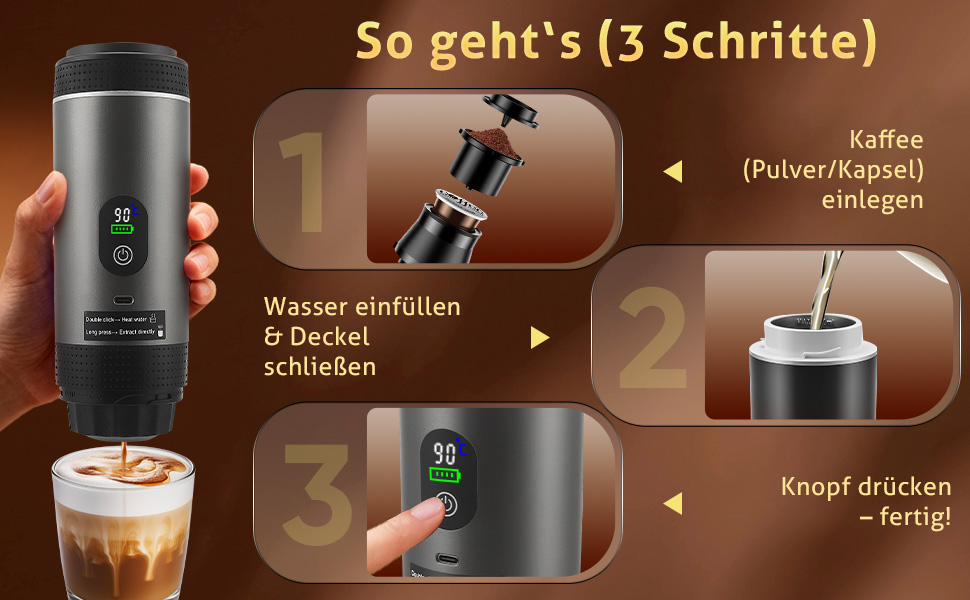 Hoyiyobi Міні кавомашина на акумуляторі, портативна еспресо-машина, 3-в-1 для дому, офісу та подорожей