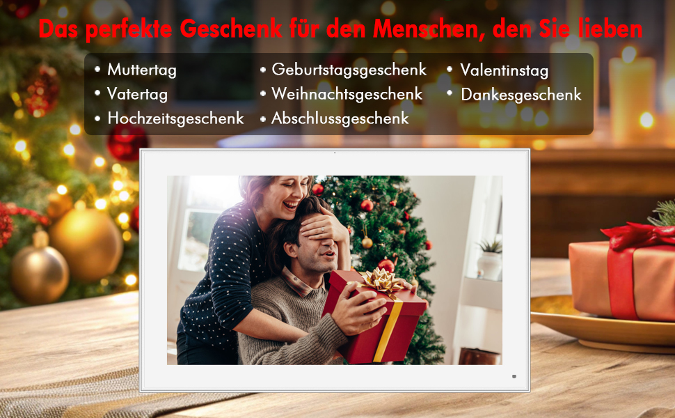 Цифровий фоторамка FRAMEO з Wi-Fi, 32 ГБ, 10,1 дюйма, IPS LCD, сенсорний екран, Smart Cloud, автоматичне обертання, підключення до Frameo App (15,6 дюйми, білий)