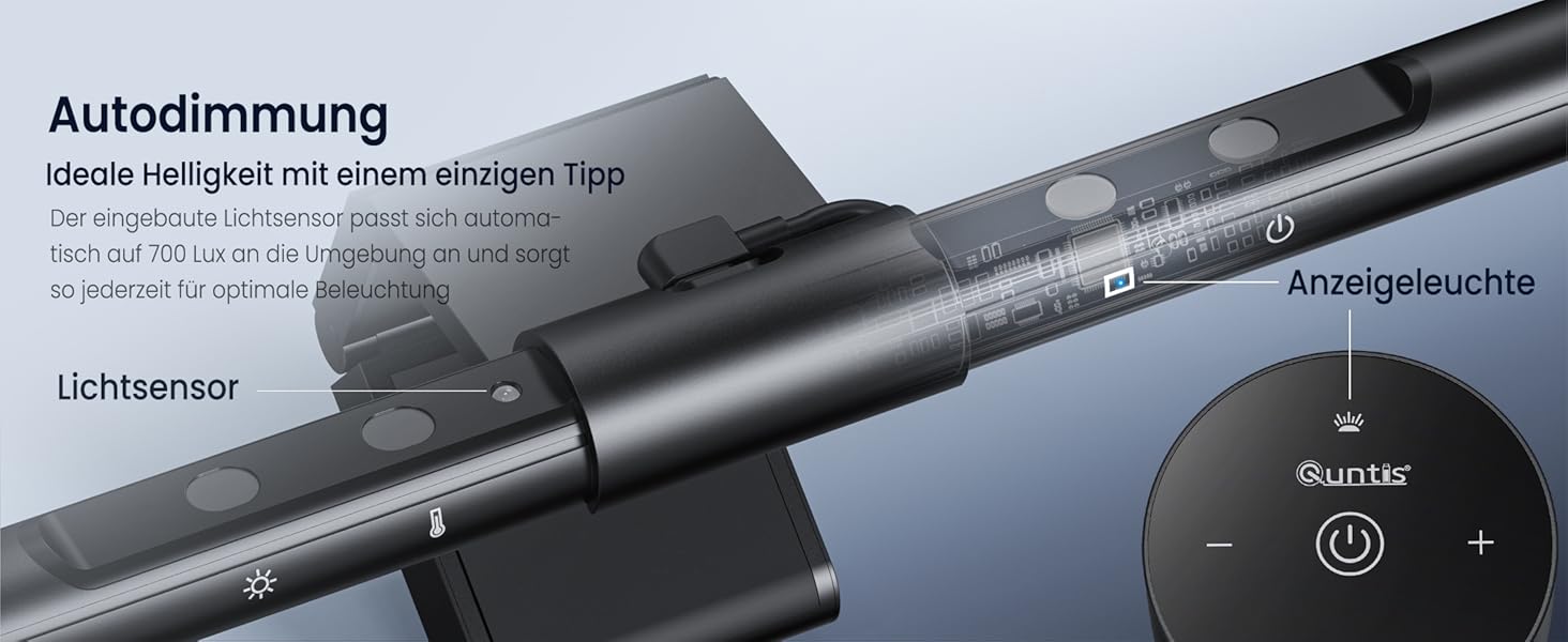 LED лампа для монітора Quntis з дистанційним керуванням та сенсорним управлінням, 40 см, захист від синього світла, USB, автоматичне регулювання яскравості, для ПК, офісу