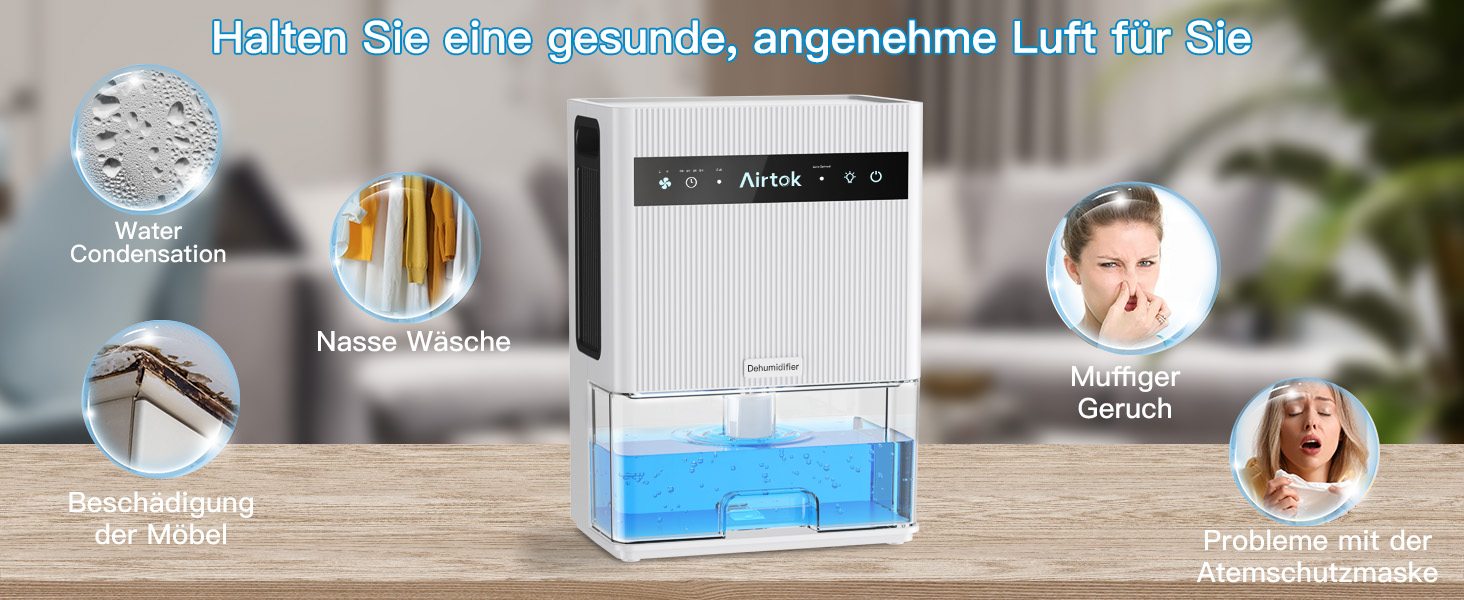 Електричний осушувач повітря Airtok 3000 мл, для спальні та підвалу, з таймером та автоматичним відключенням, 7 кольорів підсвічування