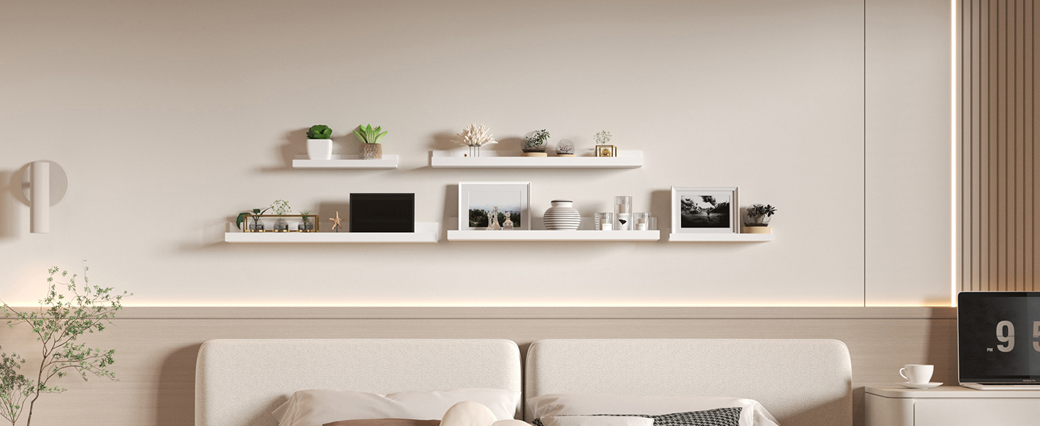 Полиця настінна підвісна Giftgarden 90 см, дерев'яна, чорна - набір 5 шт. різних розмірів для вітальні, кухні, дитячої, спальні, офісу