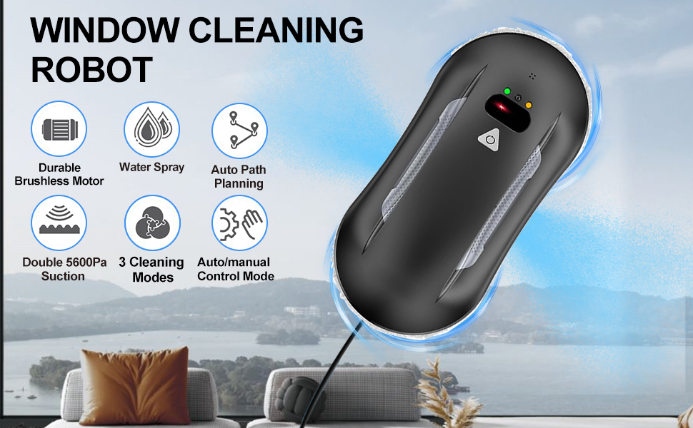 Робот для миття вікон Oamger 5600Pa з подвійним розпиленням, пультом керування та системою розумної навігації | Для внутрішніх та зовнішніх вікон