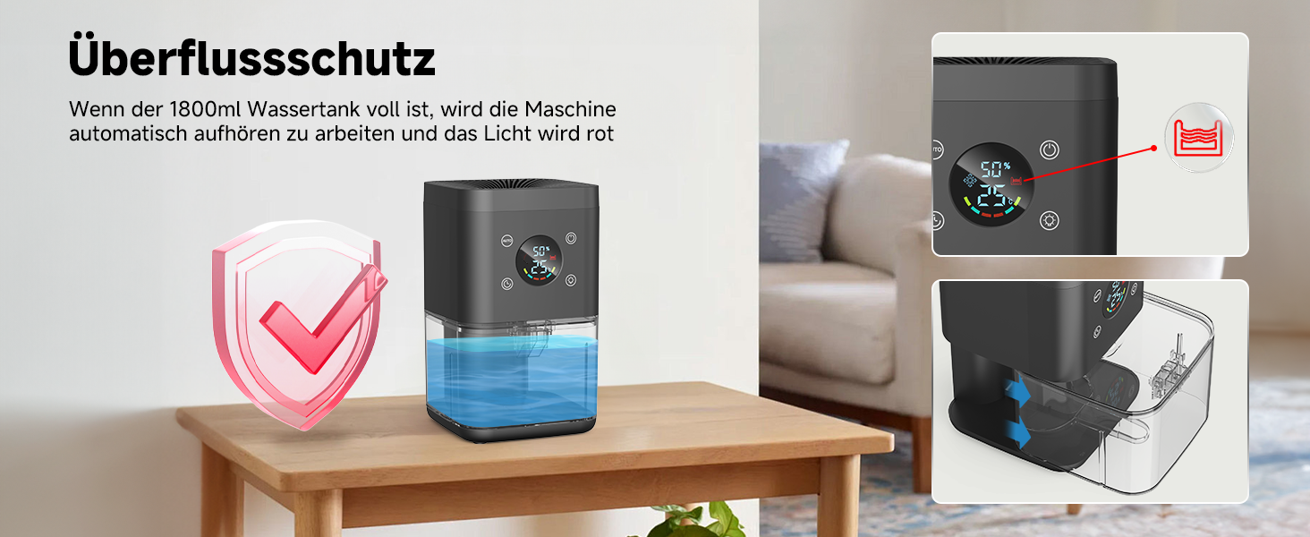 Електричний осушувач повітря 1800 мл - тихий осушувач для дому з функцією відтавання, очищення повітря та захистом від вологи. Ідеально для спальні та ванної кімнати (білий/чорний)