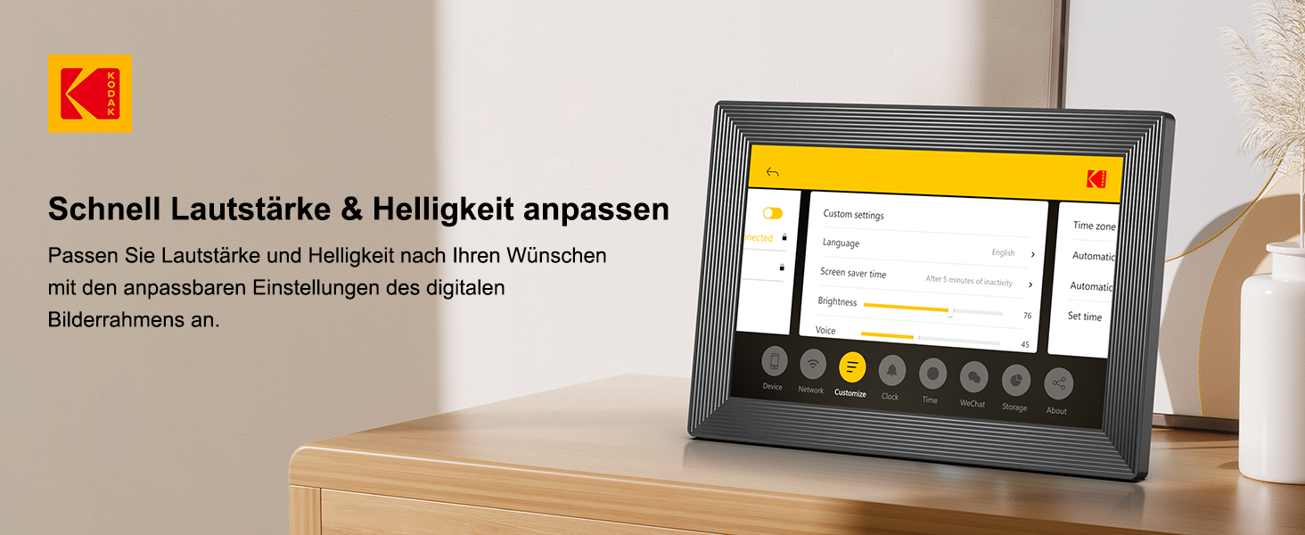 Цифровий фоторамка Kodak WiFi, 10.1 дюйма, HD IPS сенсорний екран, 32GB, автоматичне обертання, WiFi, для стін, чорний
