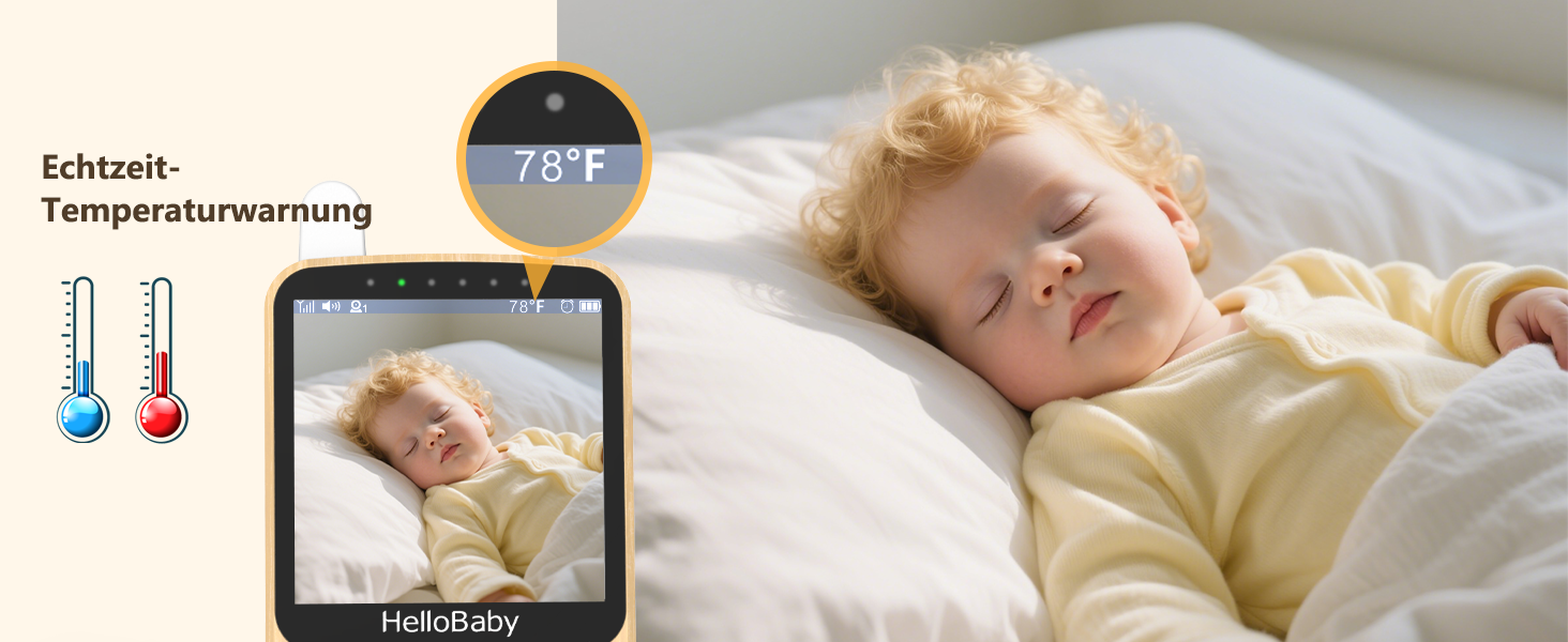Радіоняня HelloBaby з камерою, 29 годин роботи, монітор для немовлят з поворотним механізмом, нічна зйомка, двосторонній зв'язок (HB6340)