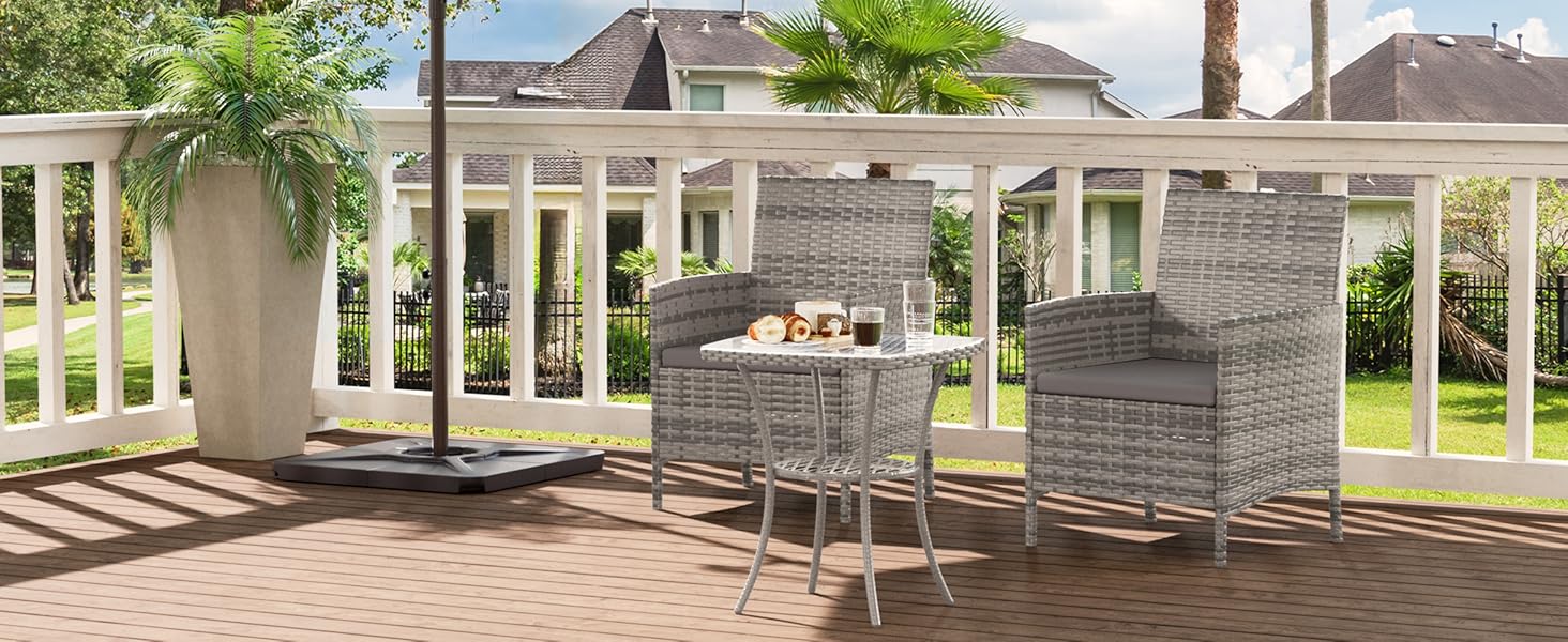 Набір садових меблів UDPATIO для балкона/тераси: стіл та 2 стільці з поліротангу (сірий)