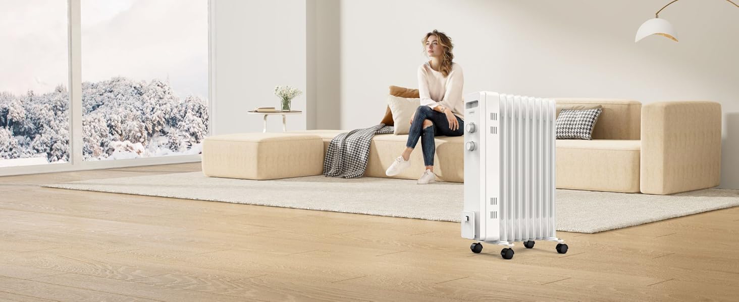 Масляний радіатор VonHaus 2.5 кВт з термостатом, білий (9 ребер)