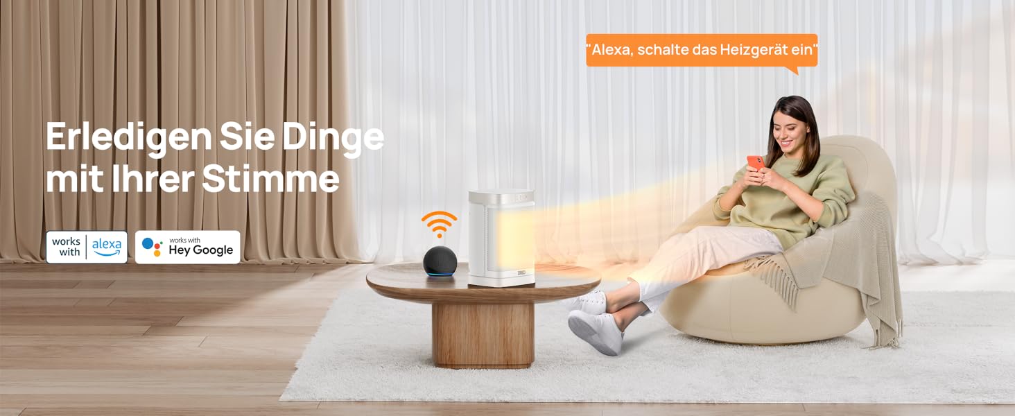 Електричний обігрівач Dreo Atom One S: тихий, енергоефективний, з Wi-Fi, пультом керування та 12-годинним таймером, 1500W, 3 режими, 3 швидкості, PTC кераміка, білий