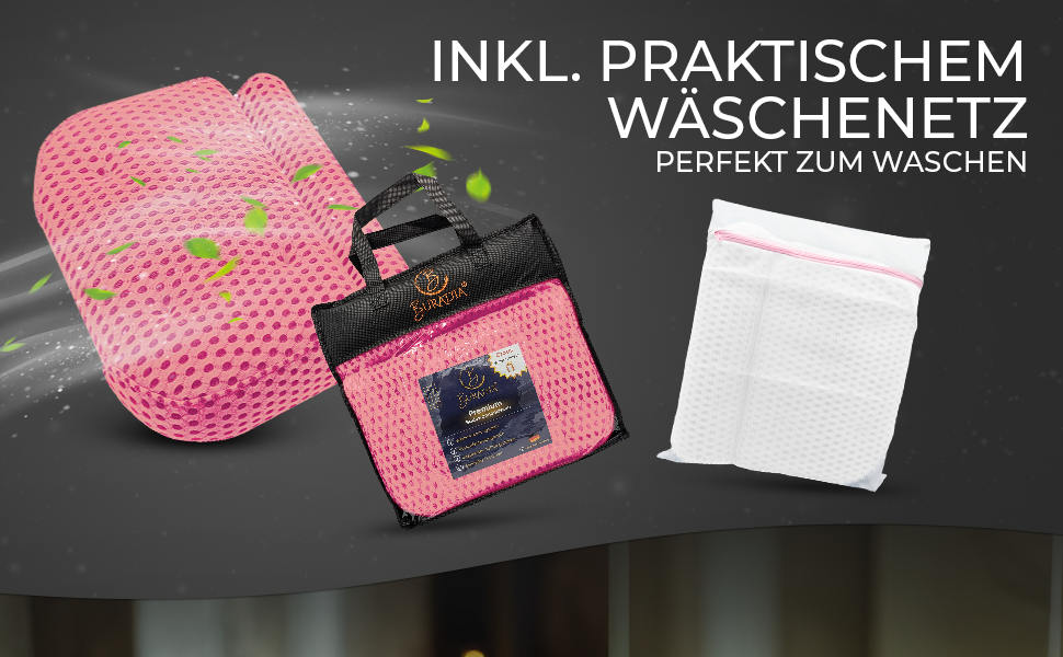 Подушка для ванни з сіткою для прання - Максимальний комфорт та розслаблення з технологією Air Mesh - Подушка для ванни з 7 міцними присосками - Підтримка шиї/голови (Рожева)