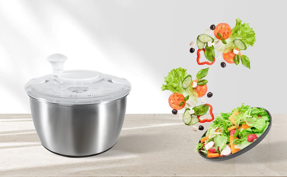 Швидка салатниця-швидкокрутка з нержавіючої сталі 4.5 л, біла