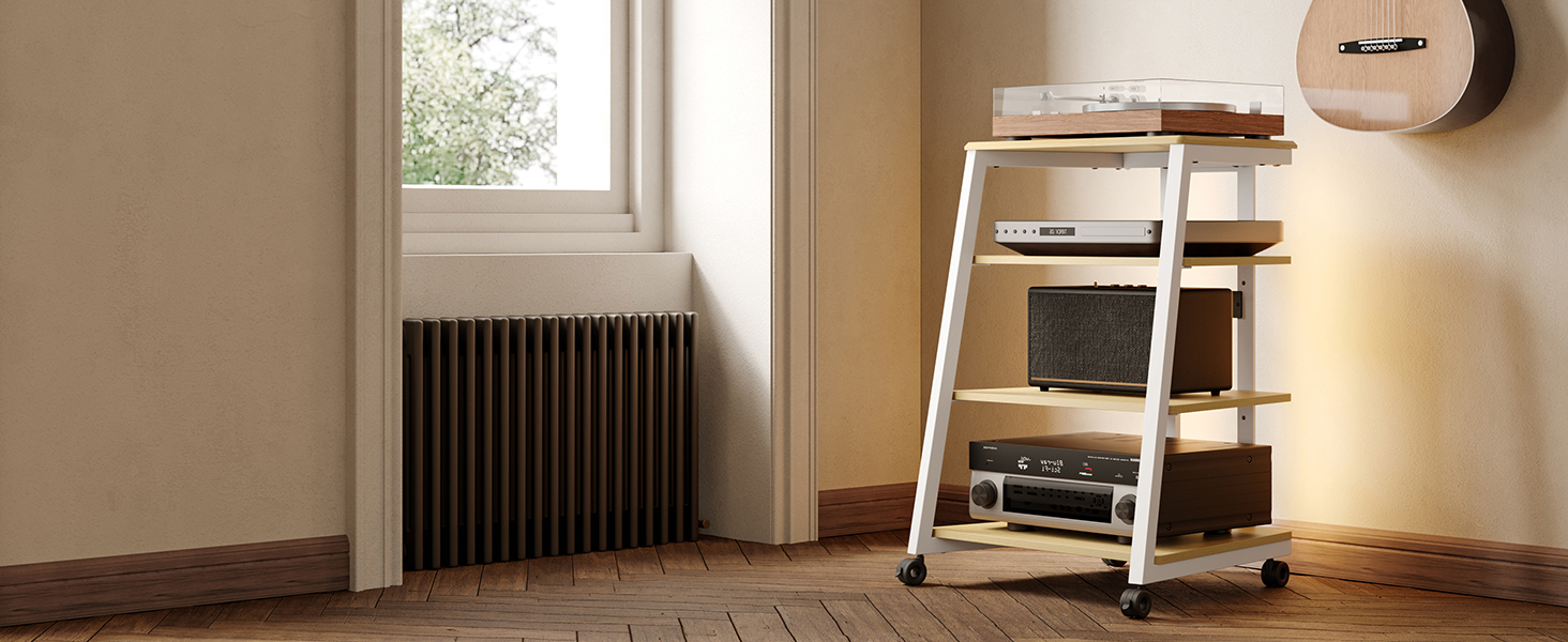 FITUEYES СТЕЛЖ HI-FI РЕГІАЛ з LED-підсвіткою та розетками для програвачів та стереосистем, 61 x 52 x 78 см