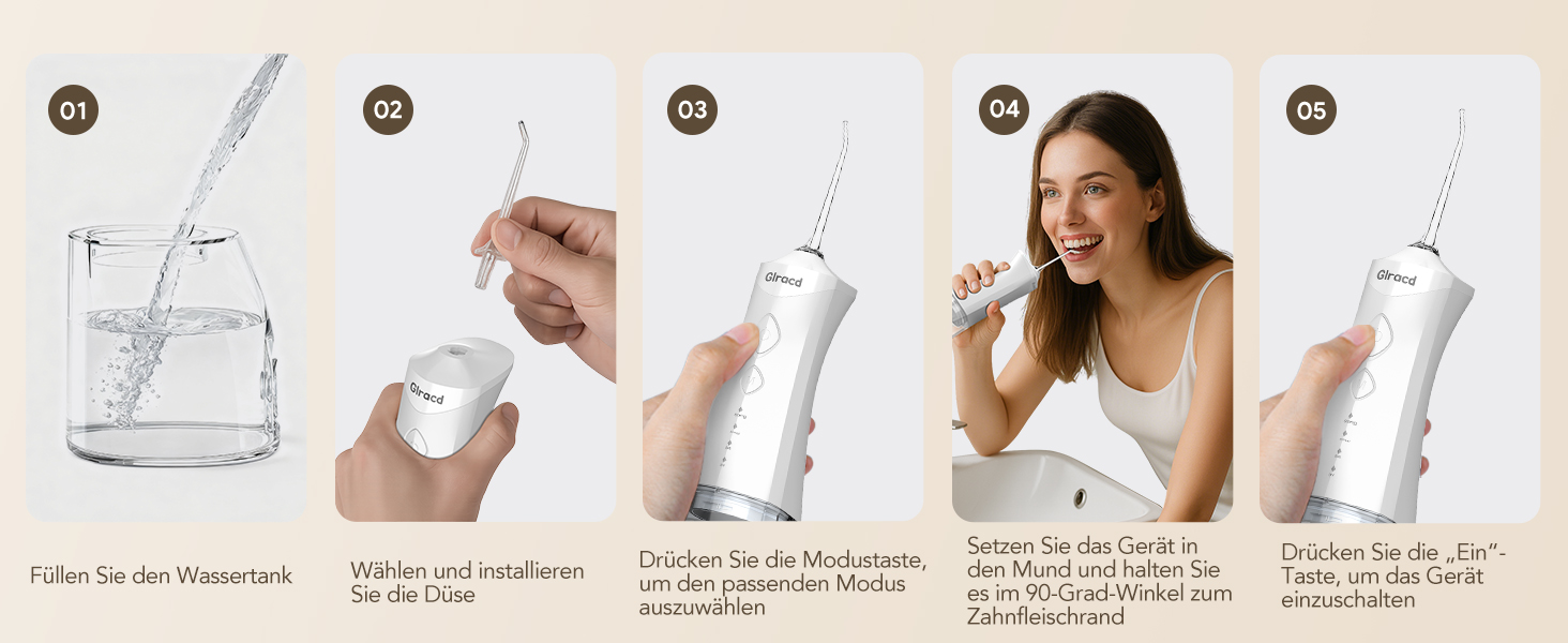 Іригатор для порожнини рота Munddusche - Тест-переможець 2024, професійний, з технологією мікробульбашок, регулювання тиску води, для чищення зубів та брекетів, білий