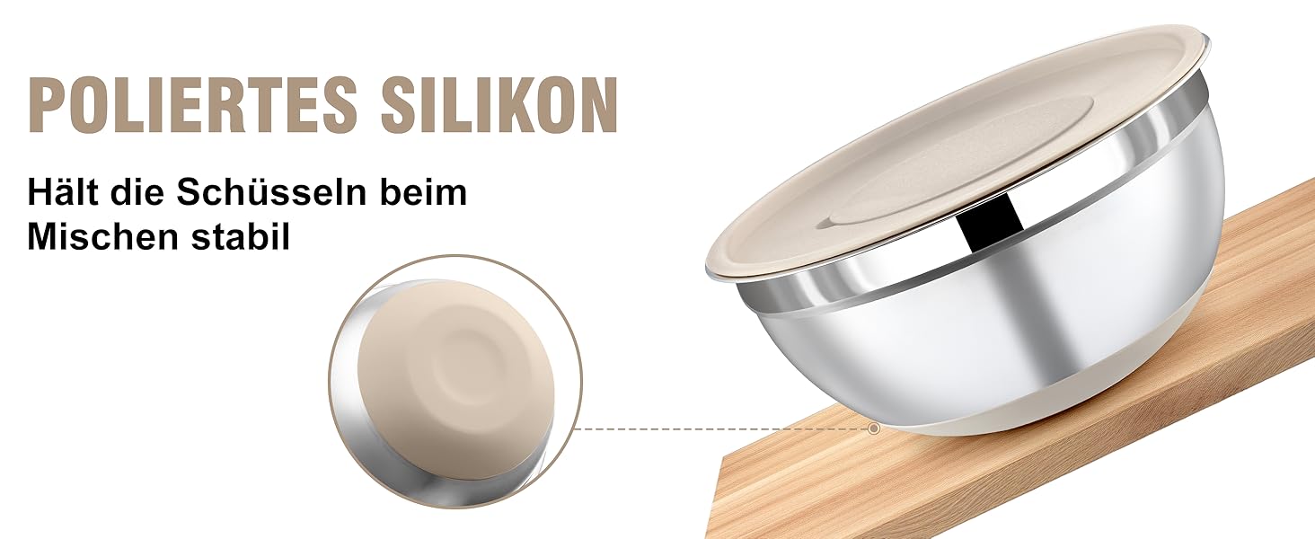 Набір місок для перемішування BEWOS 7 шт. з кришкою, нержавіюча сталь, з терткою, вкладна конструкція, розміри 0.5, 1, 1.4, 1.85, 2.35, 3.2, 4 л для змішування та подачі