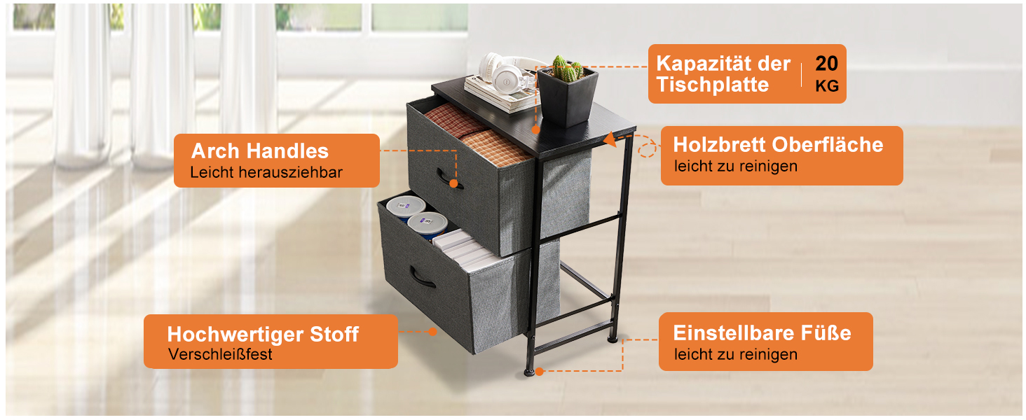 Набір з 2 тумбочок DUMOS, промисловий стиль, з шухлядою, для спальні, вітальні, дитячої кімнати, сірий/білий