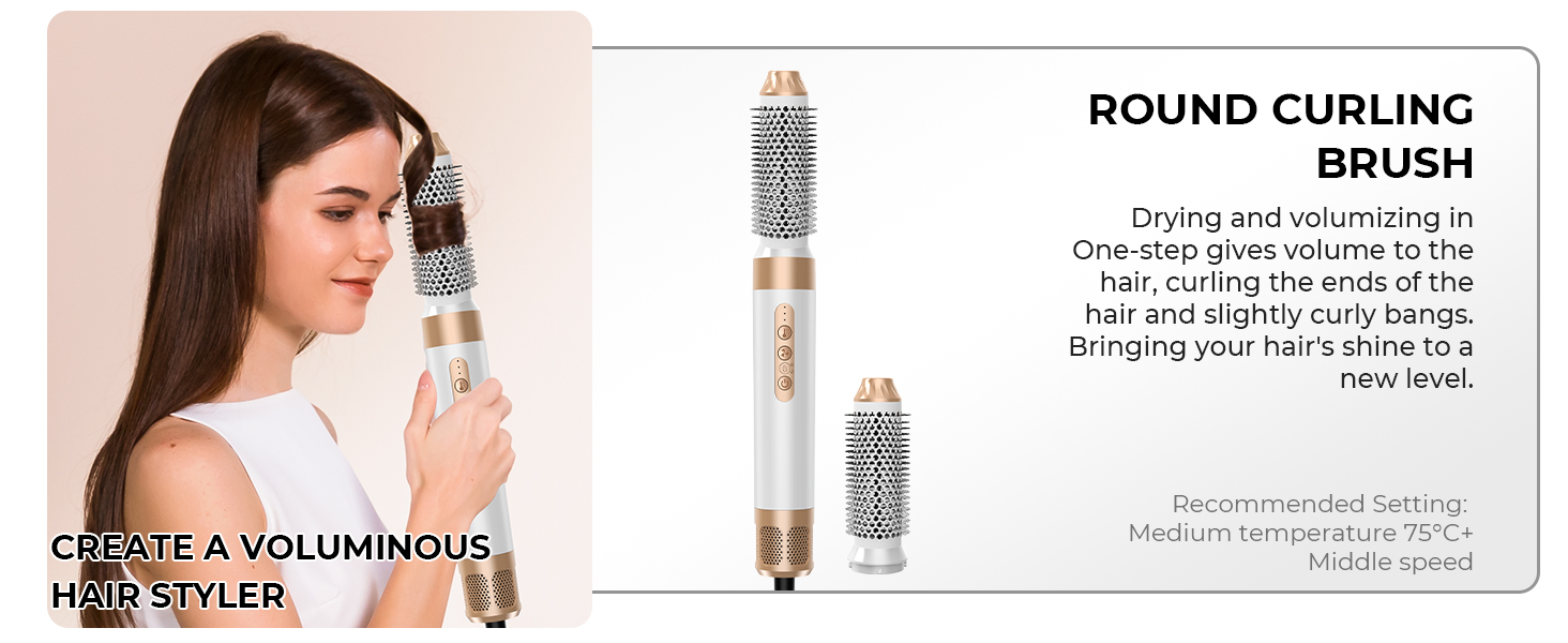 Mogawave Airstyler Pro 1000W – 5-в-1 Фен-щітка, Стайлер для волосся з негативними іонами (біло-сірий)