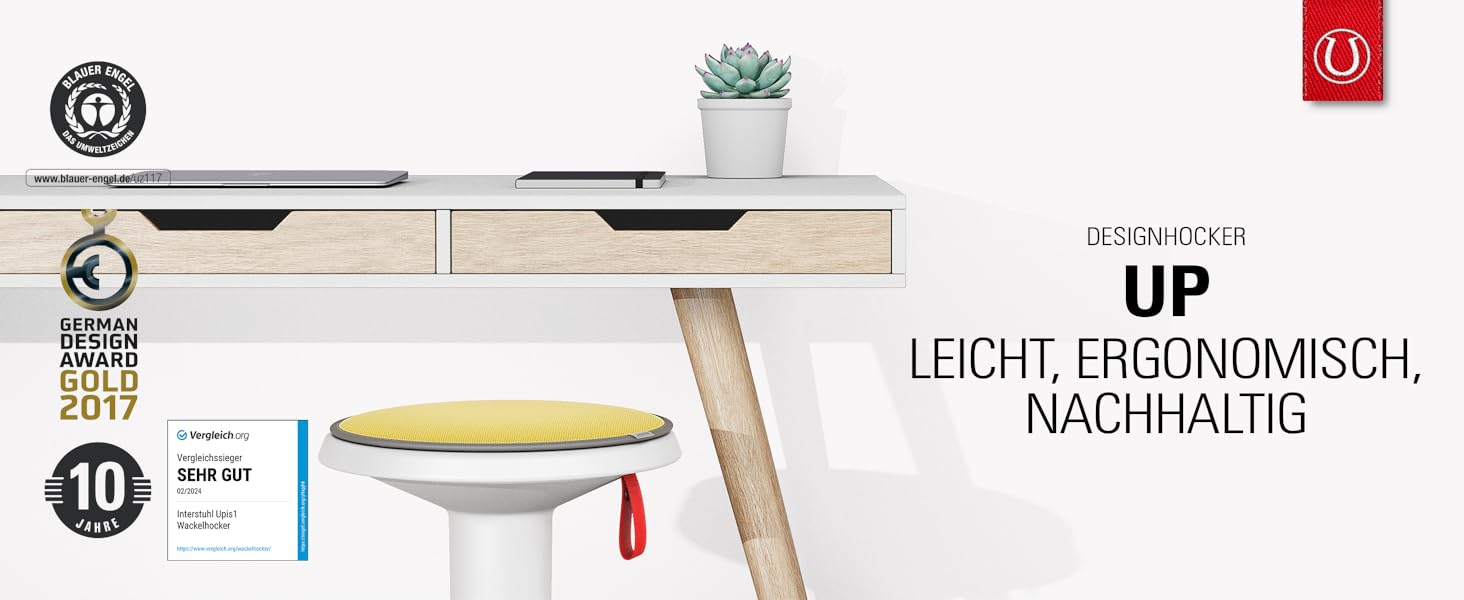 Ергономічний пуф Interstuhl UPis1 зі знімним ефектом гойдання, регульована висота, неслизьке дно та захист від перекидання - офісний пуф