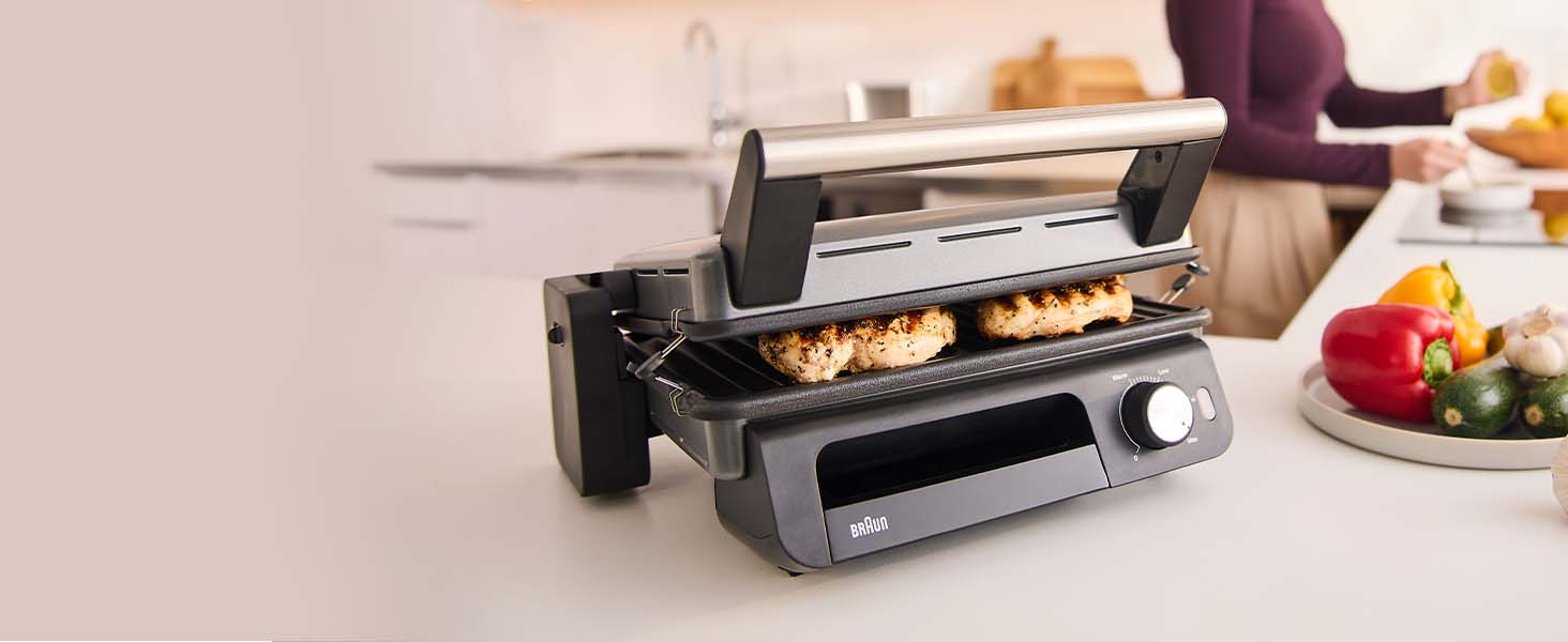 Електричний гриль Braun MultiGrill 7 CG7020: 3-в-1 (контактний гриль, BBQ, духовка), 2000W, велика площа (12 бургерів), планка & гриль, для дому, срібний