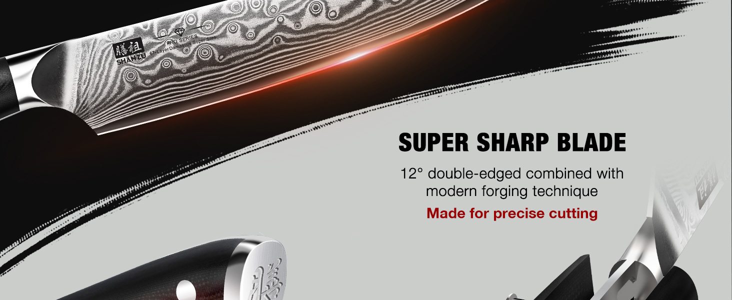 Японський ніж SHAN ZU 15 см з дамаської сталі, PRO Series - універсальний ніж для кухні з лезом з 67 шарів вуглецевої сталі та ручкою G10