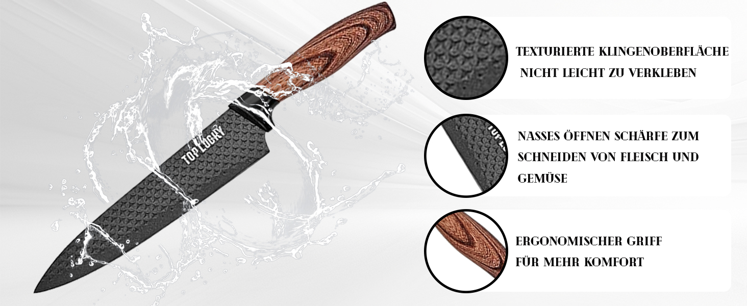 Набір кухонних ножів, 6 предметів, чорний, гострий, з антипригарним покриттям, нержавіюча сталь, з підставкою (Khaki)