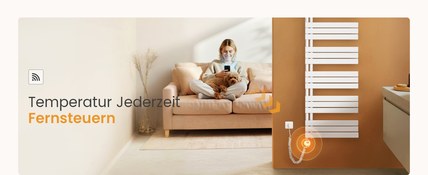 Електричний рушникосушар EMKE з термостатом, 1320x500 мм, білий, 800W (модель з Wi-Fi)