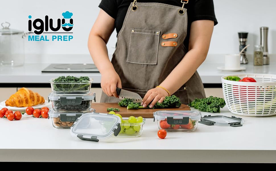 Набір скляних контейнерів для їжі Igluu Meal Prep (10 шт) — 370 мл та 1050 мл, герметичні ланч-бокси для зберігання продуктів