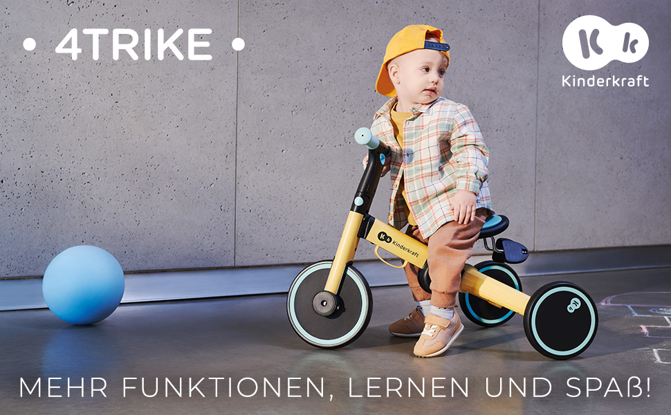 Триколісний велосипед Kinderkraft 4TRIKE 3в1: біговел, самокат, з сидінням, сірий, від 12 міс. до 5 років