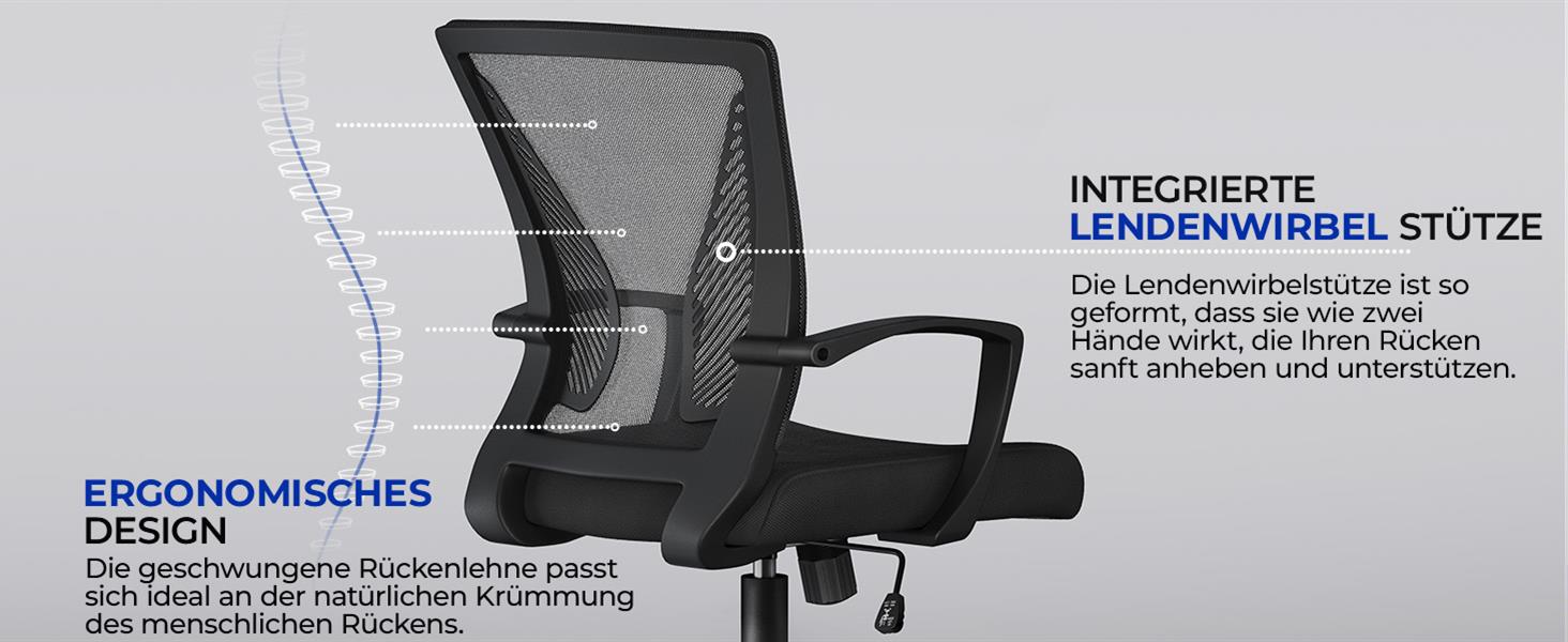Офісне крісло Yaheetech ергономічне з сіткою, з підлокітниками, регульоване комп'ютерне крісло для робочого столу, чорне, до 136 кг, дихаюче, функція гойдання