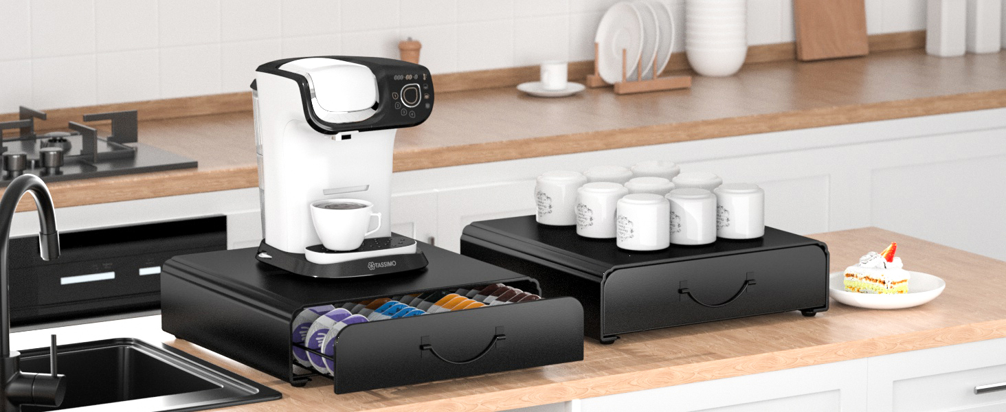 Тримач для капсул Tassimo на 64 шт, металевий органайзер для зберігання кавових капсул, штабельний диспенсер для кавомашини Tassimo, чорний