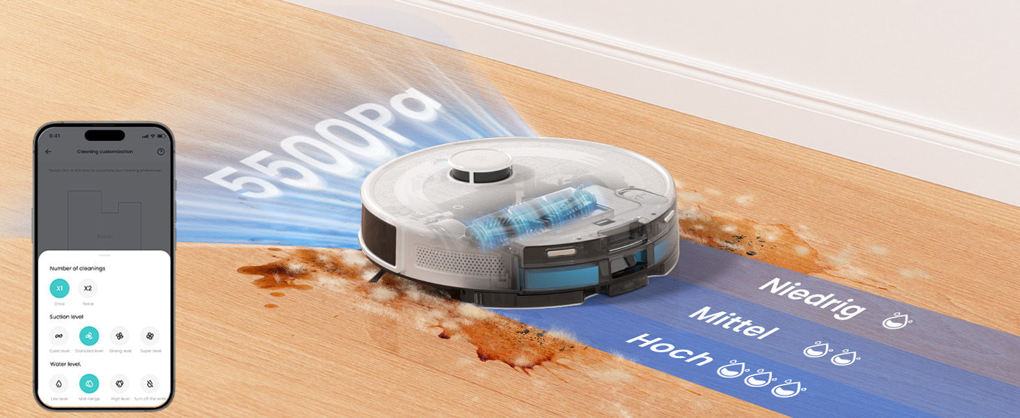 Робот-пилосос LEFANT M2 Plus з картографією, лазерною навігацією, 6000Pa, персоналізованим прибиранням, WiFi/App/Alexa, чорний