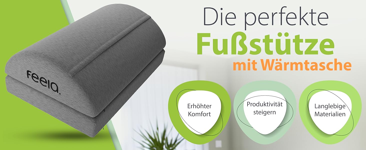 Підставка для ніг під стіл Feela® – ергономічна підставка для ніг, footrest, пуф для ніг – для комфорту та підтримки, без термосумки (з термосумкою, темно-сірий)