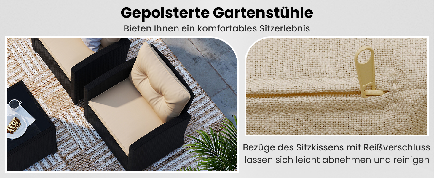 Садовий набір меблів GIANTEX з ротангу для балкона та тераси: 2 крісла та стіл, коричневий ротанг + коричневі подушки