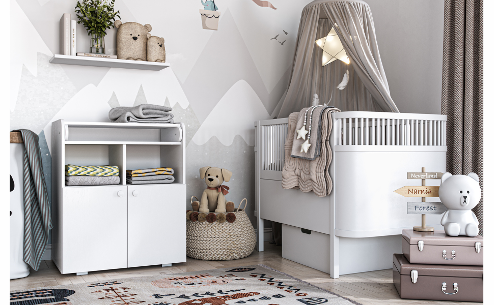 Комод для дитячої кімнати Shefa Wickelkommode 700 Teddy, білий - сучасний комод для дитячої, 47 x 70 x 86 см, білий/пастельний дуб