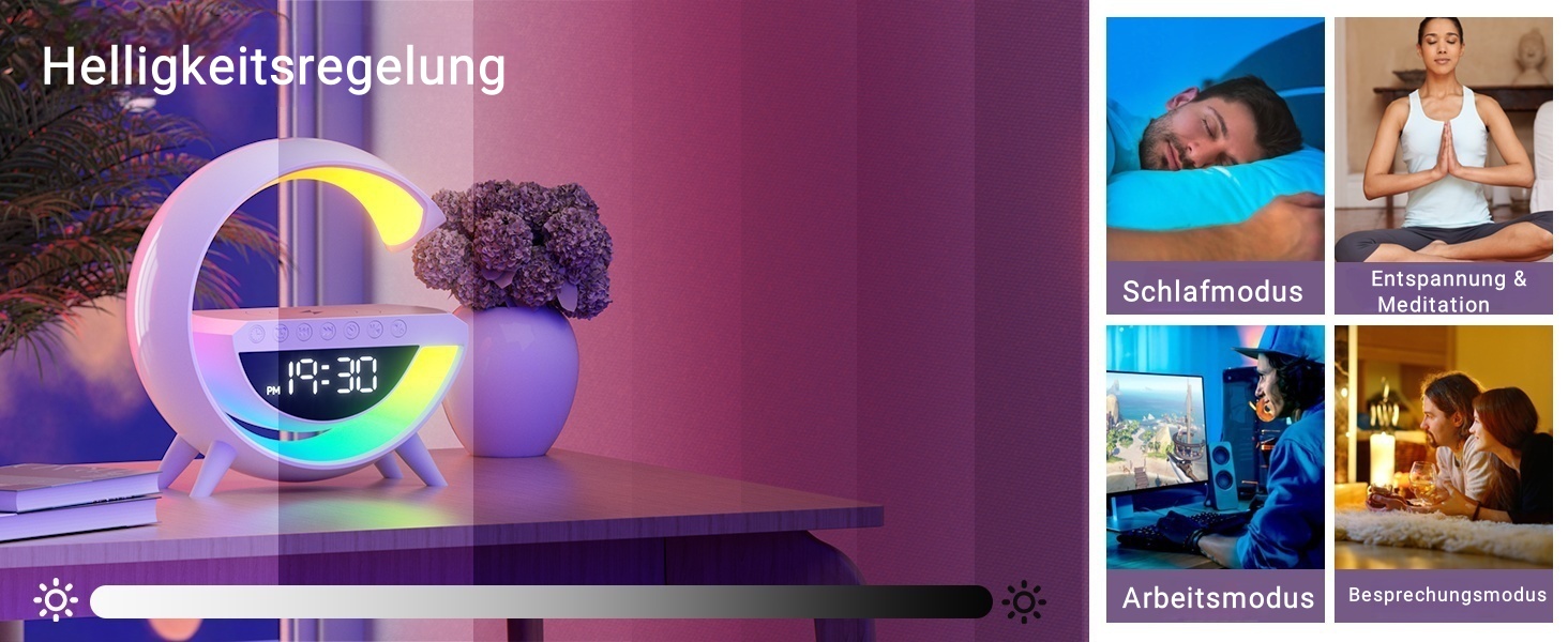 LED-лампа на тумбочку з бездроговою зарядкою 15W, Bluetooth, динамік, нічник, регулювання яскравості, для спальні