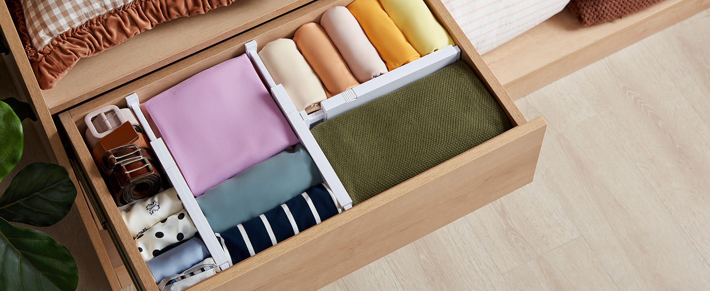 Органайзери для шухляд Lifewit, 5 шт., пластикові, регульовані, 27–40 см, для шафи/спальні/кухні, білий