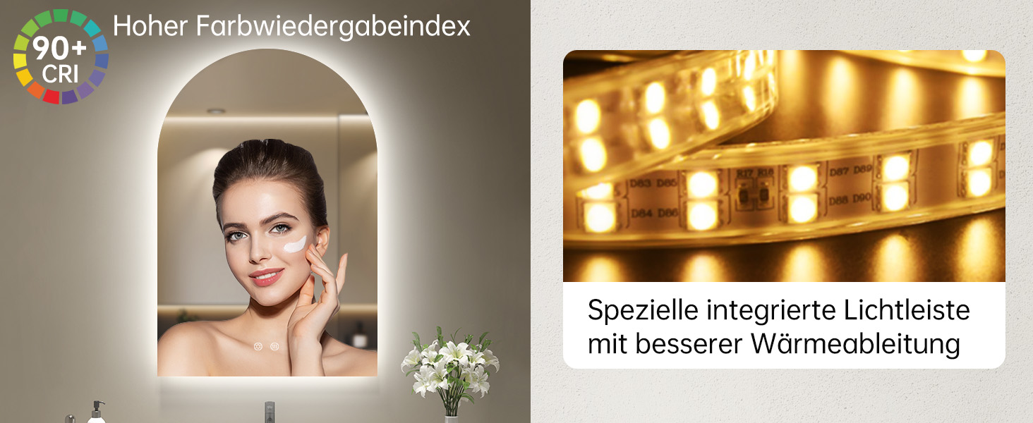 Дзеркало для ванної кімнати OUMUSU з підсвічуванням, 50x75 см, без рами, арочне, антизапотівальне, сенсорне керування, диммування, 3 кольори світла