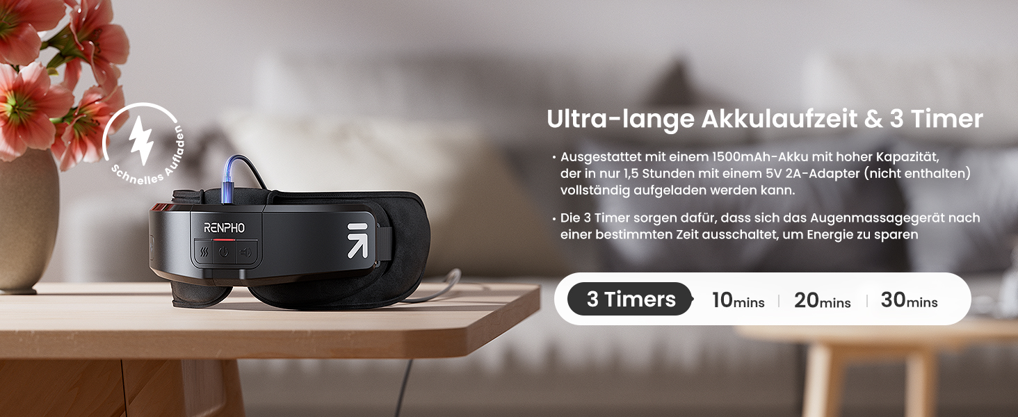 Масажер для очей RENPHO Eyeris 1 з підігрівом, вібрацією та Bluetooth, акумуляторний, для сухих очей, чорний