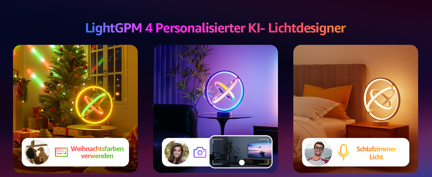 Lepro AI Розумна лампа TB2, Персоналізований світловий дизайнер на основі AI, Синхронізація з музикою/Керування через додаток, Настільна лампа з регулюванням яскравості, RGB+IC технологія, Сумісна з Alexa/Google, Без пульта керування, Ключ скрипки (Planet)