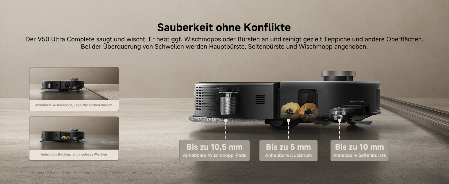 Робот-пилосос Mova V50 Ultra з функцією миття, 24000 Па, 6 см перешкода, навігація Liftable, RGB AI, LED, 80°C гаряча вода, 63°C сушка, DuoSolution, Tricut, чорний