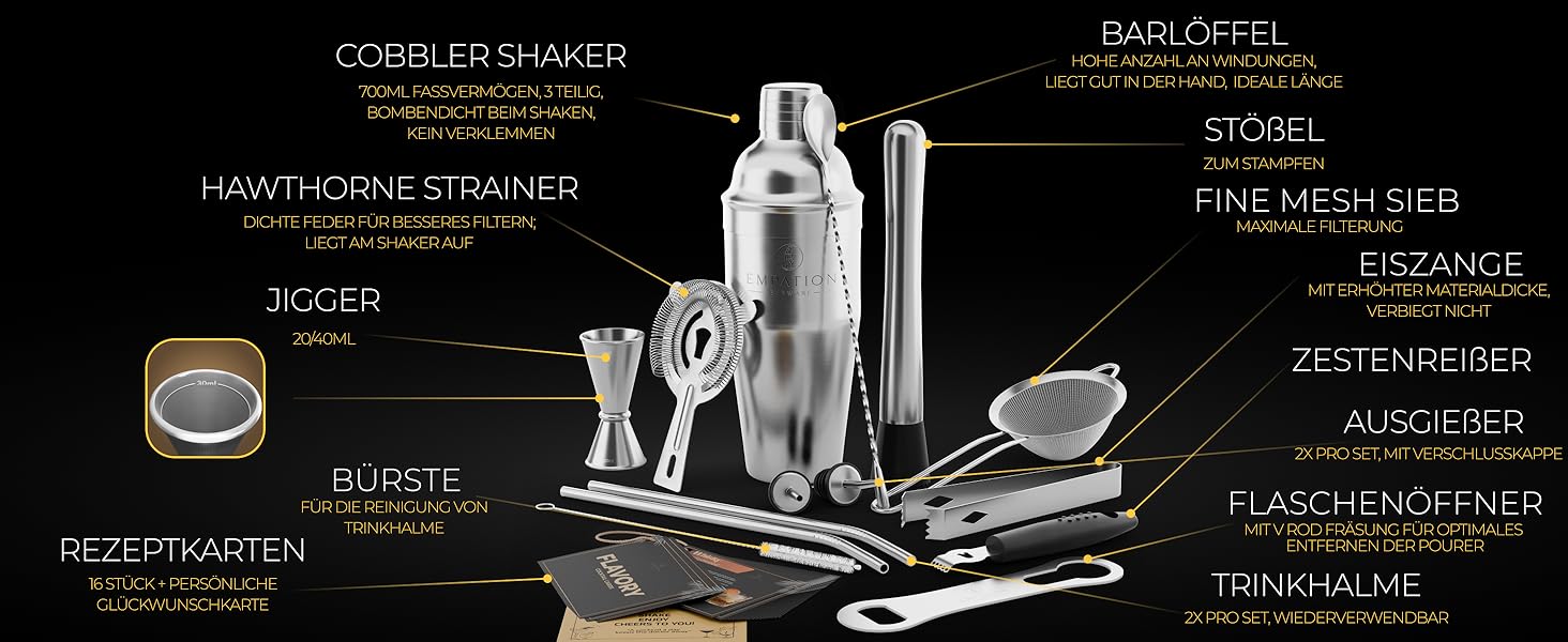 Набір для коктейлів Cobbler 700мл з нержавіючої сталі, без розливання, професійний шейкер для коктейлів з підставкою та книгою рецептів, набір для барменів (Classic Set, сріблястий)