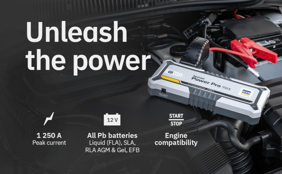 Бустер-стартер GYS Nomad Power Pro 701 літієвий 2000А для авто та мотоциклів 12В, з PowerBank 6Ah, LCD-дисплеєм та LED-ліхтарем